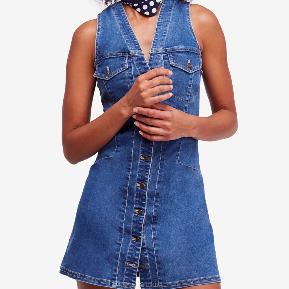 Free People Wandering Star Denim Mini Dress